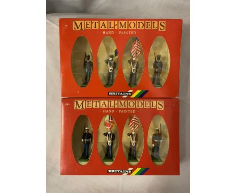 TWO BOXED BRITIANS FOUR PIECE MODEL SOLDIER SETS - US ARMY COLOUR PARTY NUMBER 7306 AND US MARINE CORPS NUMBER 7301 