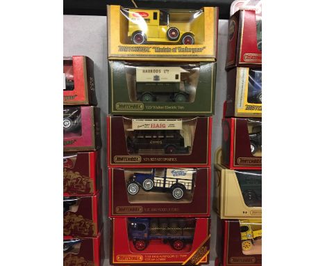 FIVE BOXED MATCHBOX MODELS OF YESTERYEAR MODEL VEHICLES - VANS AND WAGONS 