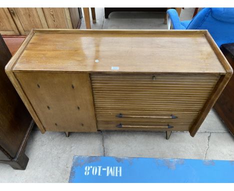 A MID 20TH CENTURY LEBUS LINK FURNITURE SIDEBOARD/COCKTAIL UNIT WITH DROP-DOWN DOOR, TWO DRAWERS AND SINGLE CUPBOARD, 45" WID