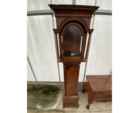 A 19TH CENTURY OAK AND CROSSBANDED LONGCASE CLOCK CASE WITH STAR INLAY 