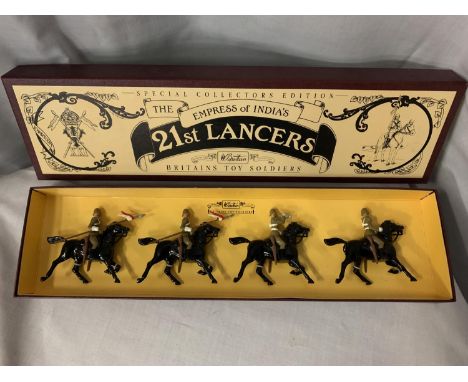 A BOXED BRITIANS THE EMPRESS OF INDIA'S 21ST LANCERS FOUR PIECE HORSE MOUNTED MODEL SOLDIER SET - NUMBER 8807 