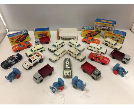 SEVEN BOXED AND FOURTEEN UNBOXED MATCHBOX VEHICLES - ALL MODEL NUMBER 3 OF VARIOUS ERAS AND COLOURS - INCLUDING MONTEVERDI HA