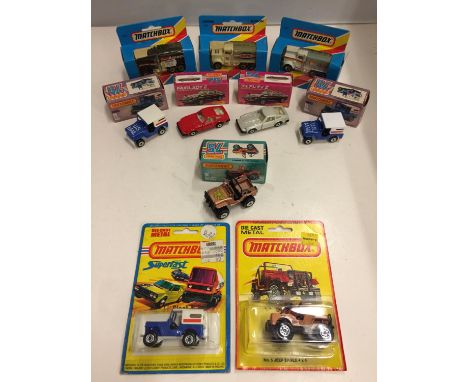 TEN BOXED  MATCHBOX VEHICLES - ALL MODEL NUMBER 5 OF VARIOUS ERAS AND COLOURS - INCLUDING JEEP, NISSAN FAIRLADY, PETERBILT WA