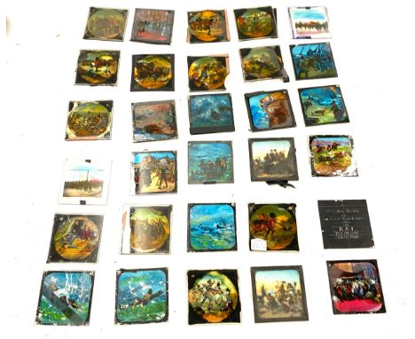 Large selection of Magic Lantern slides includes scenes from the War, Zulu War, battle scenes etc 