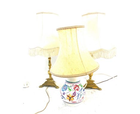 2 Brass lamps and a Poole lamp 