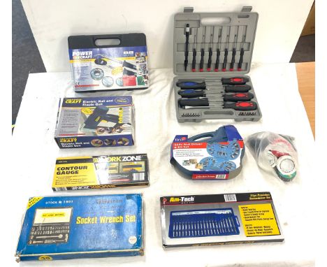 Selection of tools includes socket set, electric nail and staple gun, screw driver set etc 
