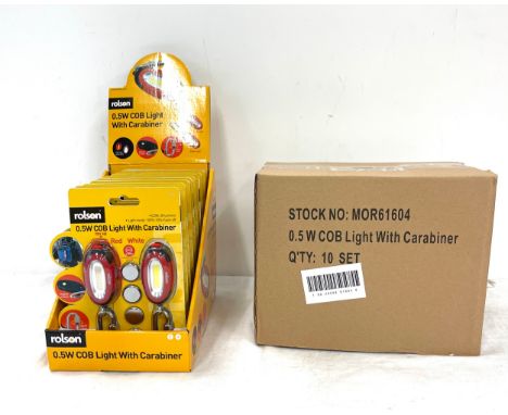 2 boxes each box contains 10 Brand new Rolson , 0.5W cob light with carabiner (Keyrings) 