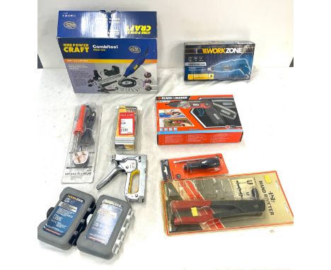 Selection of power tools includes 2 combi tools, soldering irons, black and decker cordless drill 