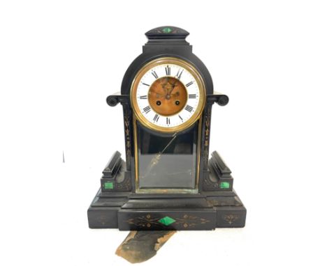 Large Victorian marble bracket mantel clock with mercury pendulum, no key, untested 