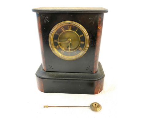 1 Key hole marble mantel clock measures approx 10" tall 8.5" depth 5", untested 