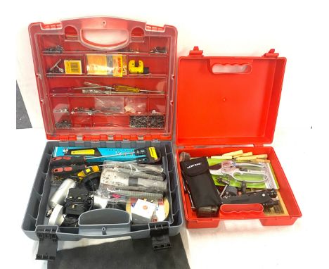 2 Plastic tool boxes with various tools 