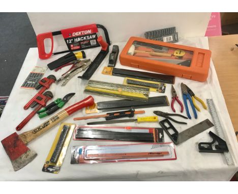 Selection of assorted tools includes saws, ikea tool set etc 