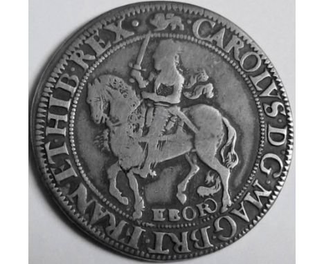 Stuart – CHARLES 1 [1625-49] HALFCROWN. YORK mint [1643-4] – group 7 - EBOR below horse – rev. oval garnished shield mm. lion