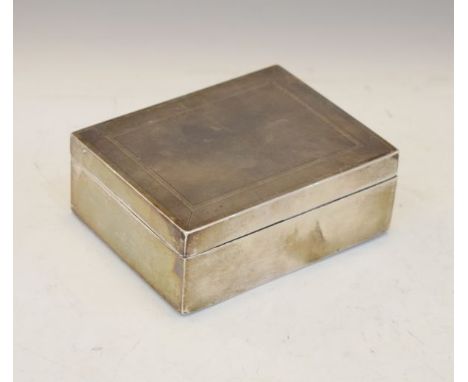 George VI silver rectangular box, the hinged cover with engine turned decoration, Birmingham 1926, weighted   Condition: 