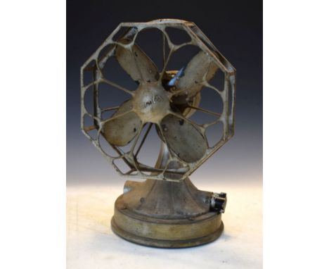 20th Century design - Art Deco Crompton desk fan of four bladed form with octagonal cage surround on spreading circular base 