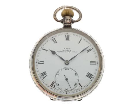 Gentleman's silver cased top wind pocket watch, the white enamel dial with Roman numerals and subsidiary seconds dial   Condi