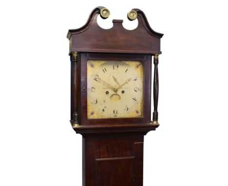 19th Century mahogany longcase clock by R. Summerhayes of Ilminster, the hood with swan neck pediment, square door flanked by