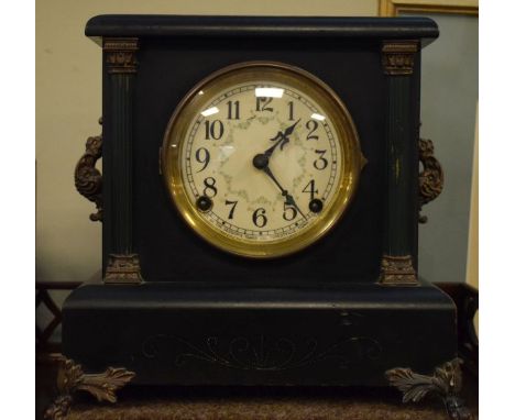 Early 20th Century American ebonised mantel clock imitating black slate, by the Sessions Clock Co Forestville, Conn. USA   Co
