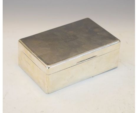 George VI silver rectangular box, the hinged cover with engine turned decoration, London 1937, weighted   Condition: 