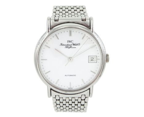 IWC Schaffhausen Portofino gentleman's stainless steel automatic wristwatch, white dial with baton hour markers and date aper