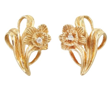 Pair of 14ct gold round brilliant cut diamond 'Eternity' stud earrings designed by Stuart Devlin for Franklin Mint, stampedCo