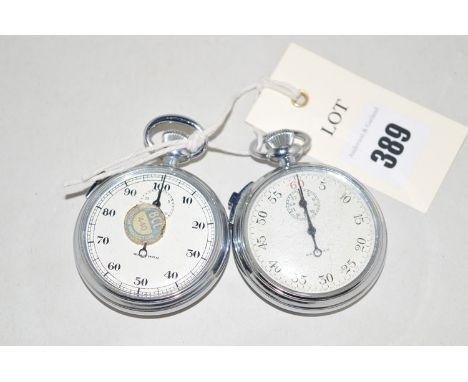 Two Waltham military stopwatches with arabic dials in steel cases, the first stamped "31667266 Broad Arrow Mark"; the second 