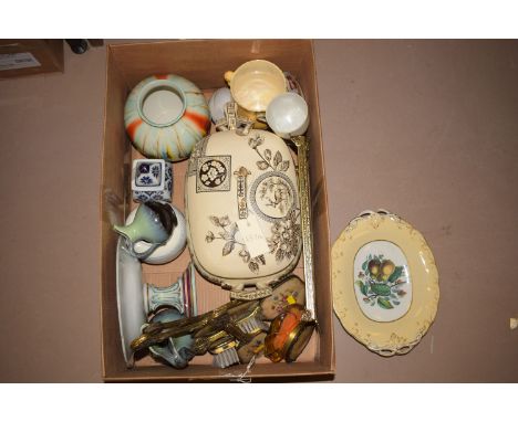 A Victorian rectangular tureen and matching ladle; miscellaneous ceramics and sundries, in a box.