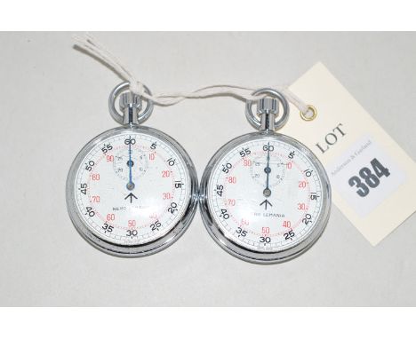 Two Nero Lemania military stopwatches with arabic dial in steel case, the first stamped "0552/521-3169 365/70 Broad Arrow Mar