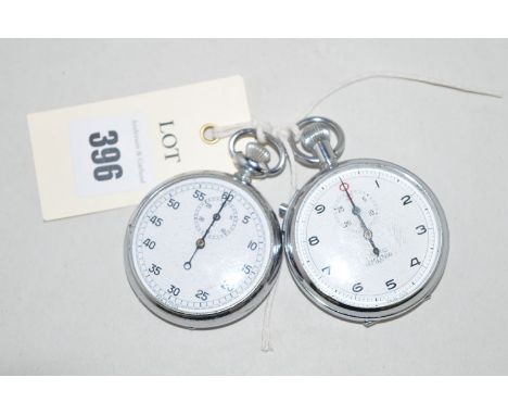 A Nero Lemania military stopwatch with arabic dial, the back unstamped; together with a military stopwatch with arabic dial i