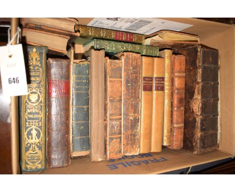 A collection of old leather bound books, including: Bailey's Magazine; Arnold: The Light Of Asia; Francis Elliott: The Italia