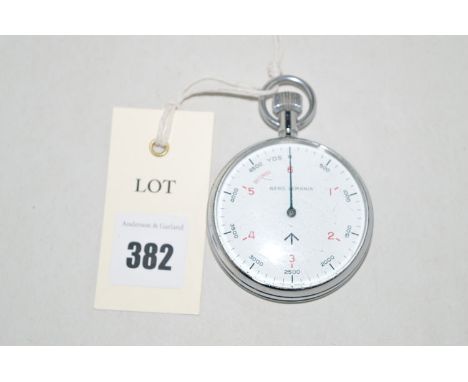 A Nero Lemania military stopwatch with arabic dial in steel case, the back stamped "0552/520-9365 368/69 Max/Run=1 hour Broad