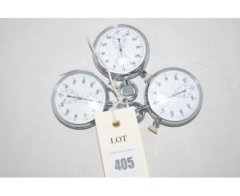 Three Nero Lemania military stopwatches with arabic dials in steel cases, the first stamped "Patt 4, 3374/GG/68 Broad Arrow M