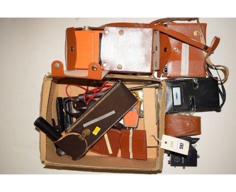 A collection of surveying instruments, including: a digital thermometer paint inspection gauge; a paint thickness gauge; a we