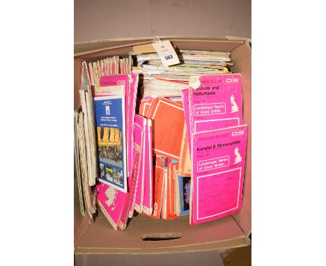 A collection of Ordnance Survey and other maps, in various scales, in a box.