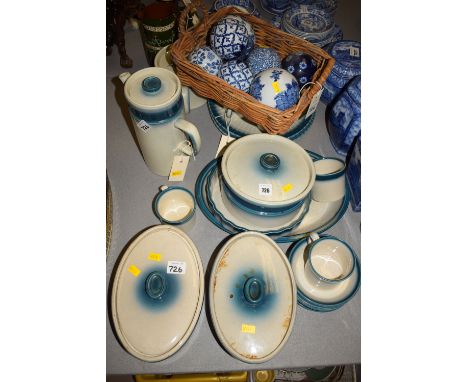 Wedgwood 'Blue Pacific' oven proof table ware, to include: casserole dishes; coffee pot; teapot; mugs; etc.