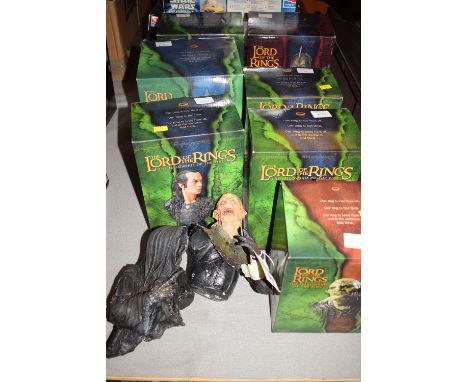Lord Of The Rings polystone figures, to include: Orc Overseer; Lord Elrond; High Elven; Infantry Man; Prince Isildor; Gil-Gal