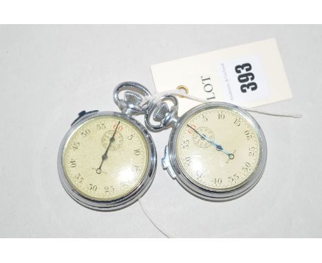 Two Waltham military stopwatches with arabic dials and steel cases, the first stamped with Broad Arrow Mark"., the second wit