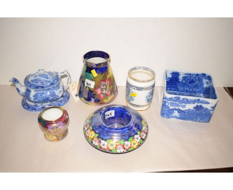 A collection of Maling pottery, to include: two Azalea vases; a Willow pattern teapot and stand; and others.