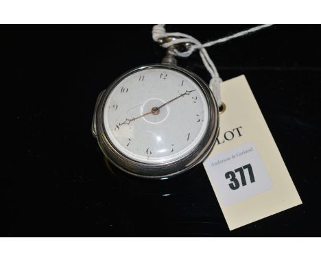 A George III silver pair-cased pocket watch, by James Malbranche, London c.1807, with white arabic and enamel dial.