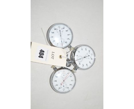 Three Nero Lemania stopwatches with arabic dials in steel cases, first stamped "Patt 4, 1311/GG/64 Broad Arrow Mark"; the sec