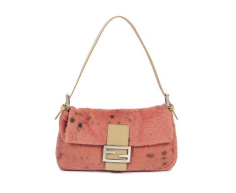 Fendi: a Spotted Pink Faux Fur Baguette2000sCoral pink with brown spots, biscuit leather trim and silver hardwareCondition Gr