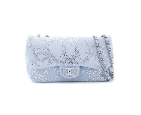 Chanel: a Light Blue Denim and Crystal Single Flap Bag2011Crystals applied all over in CC pattern at front and sides, silver 