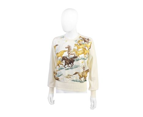 Hermès: a 'Les Mustangs' Silk and Wool TwinsetComprising a jumper, labelled size 42, and a cardigan, labelled size 44, both w