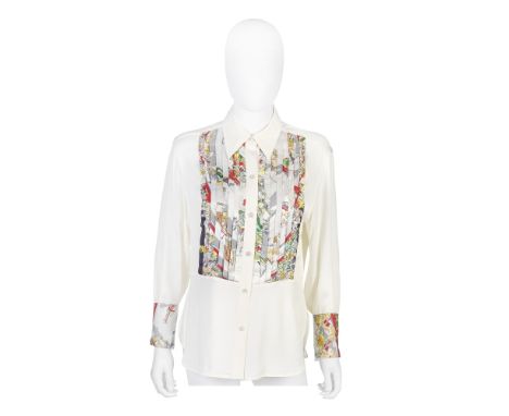 Hermès: a 'Cirque Molier' Silk BlouseKnife edge pleated front panel and cuffs with printed 'Cirque Molier' design, 100% SilkC
