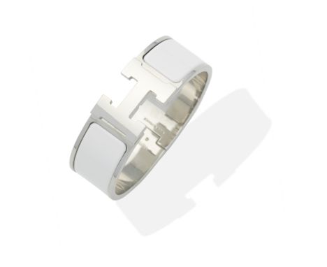 Hermès: a White Clic Clac H Wide BraceletWide bracelet in enamel with palladium plated hardwareCondition Grade B2cm wide, 6cm