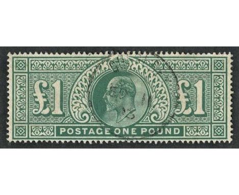 1911 Somerset House £1 deep green SG.320, an impeccable example, postmarked with very light yet still legible Guernsey cds, c