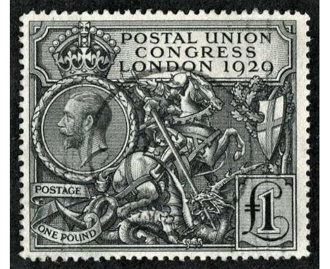 1929 UPU Congress £1 black, SG.438, used with light central cds, some faint additional marks running vertically across. Cat. 