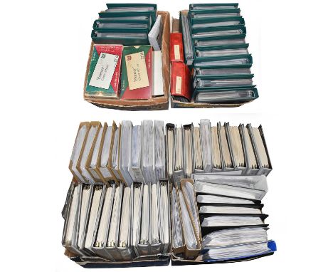 Thirty-three binders of stamps (not counting 'spares' volumes) and fifteen of FDCs to 2020, in six boxes. The collector has b