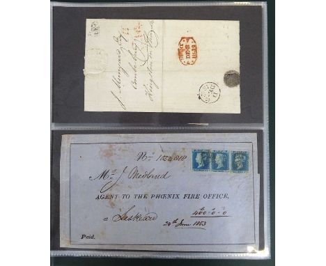 Group of 29 nineteenth century covers to various destinations, with interesting postmarks incl. 1832 ’Night’ red octagonal da