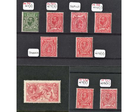 1911-1919 KGV mint never hinged group with several Downey head varieties and Bradbury/Wilkinson 5/- rose-carmine seahorse (SG
